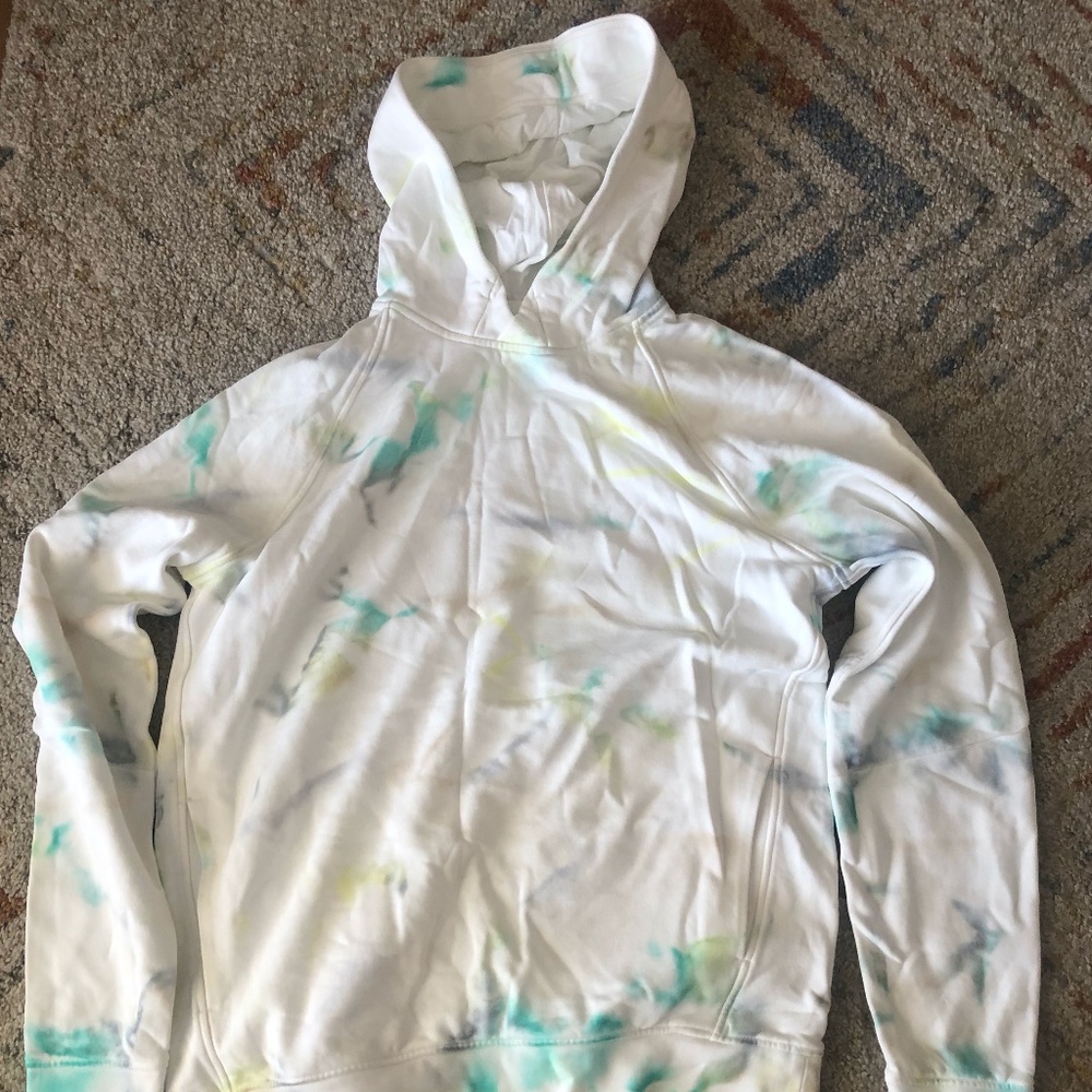 lululemon athletica White Hoodie with Teal & Yellow Tie-Dye Accents